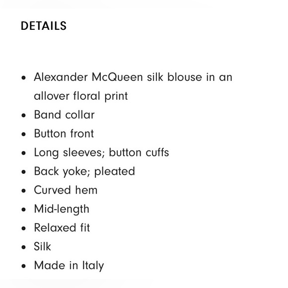 🎉HP💃Alexander McQueen NWT Floral-Print Silk Button-Front
Blouse - Picture 8 of 8